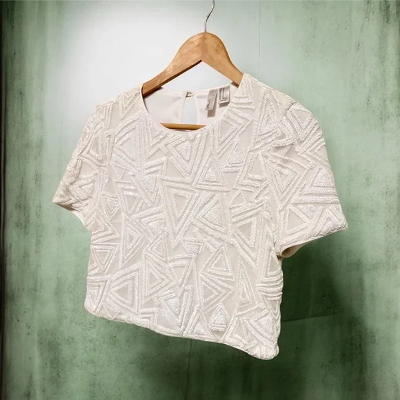 Forever 21 Ivory Geometric With Sequins Crop Top - Picture 5 of 7